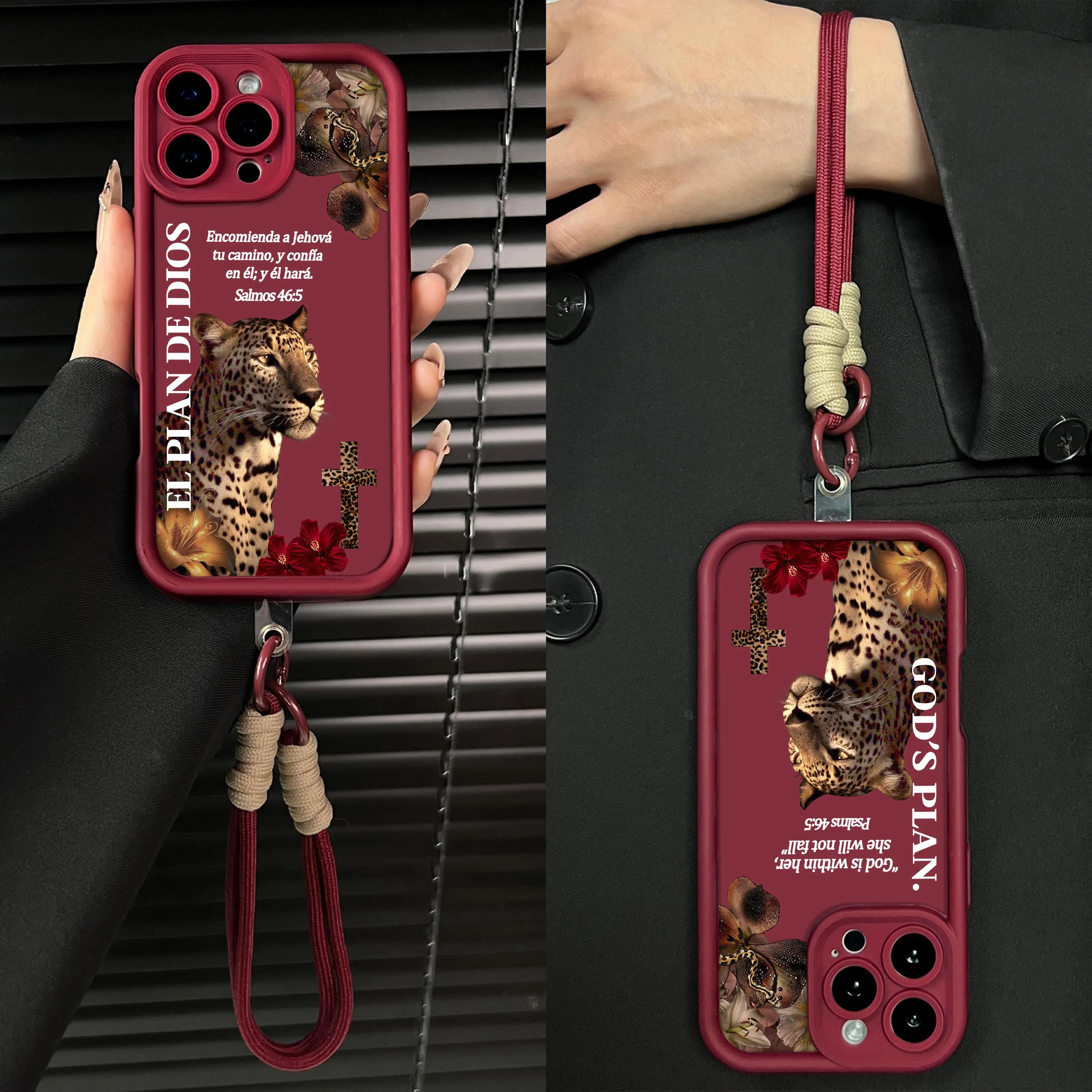 Floral Cross & Leopard Aesthetics Lanyard Phone case for iPhone Samsung Galaxy 17Pro Max Air 16Plus 15 14 13 12 11 XR XS S26 S25 S24 S23 S22 cases, Soft TPU, Bumper Drop Protection, Shockproof, Gifts for Girls. JL73 Protective Smartphone, Cellphone, Casin