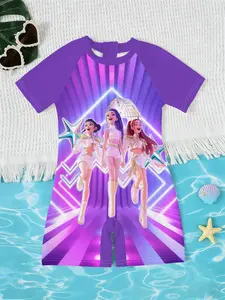 Kpop Demon Hunters Neon Stage Idol One-Piece Swimsuit, Girls' Stylish Swimwear, Summer Water Sports, Beach Wear, Surfing and Swimming, Bright Swimwear