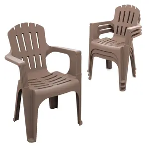 Heavy-Duty Adirondack Plastic Patio Chairs Set of 4 – Weather-Resistant Outdoor Armchair for Garden, Deck, and Fire Pit – Ergonomic Slotted Design, Brown