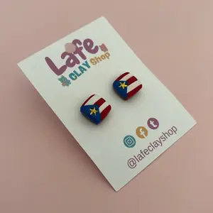 Lafe Clay Shop Puerto Rico Flag Studs Earrings Handcrafted Clay Jewelry for Patriotic Style