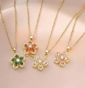 Rotatable Fidget Five-Petal Bauhinia Necklace, Sparkling Zircon Rhinestone Pendant with Adjustable O Link Chain, Daily & Party Wear Premium Women Jewelry Gift for Valentine's Day, Mother's Day, Christmas