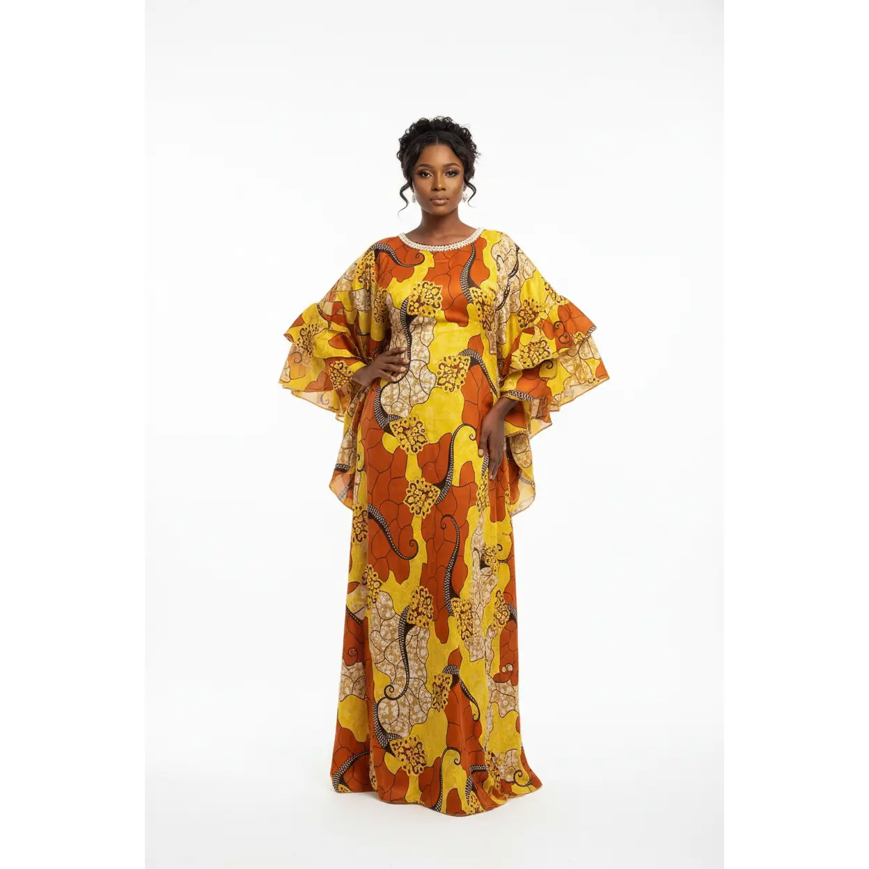 Robe Soies – African Floral Silk Kaftan Maxi Dress