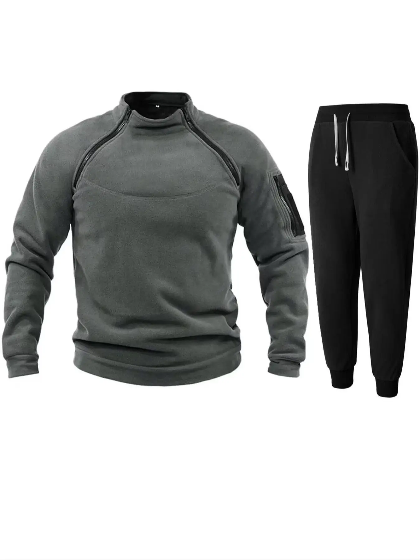 Men's Fall Colorblock Set, Half-High Neck Top & Sweatpants, Casual Fashion with Pockets & Drawstring Design