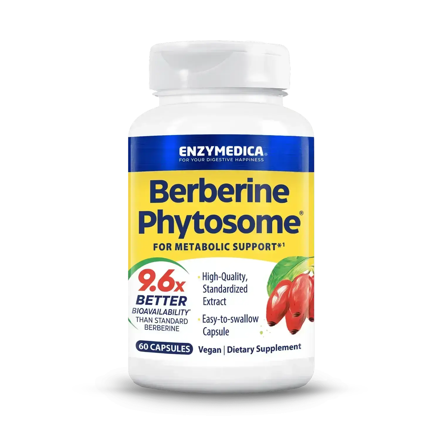 Enzymedica Berberine Phytosome High Absorption Supplement - Berbevis Berberine Phytosome Capsules for Men & Women, Bioavailable Formula, Vegan, Gluten Free, 60 Count