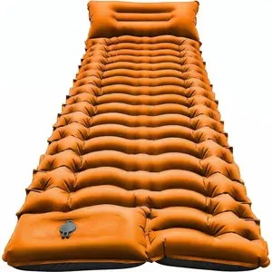 Ultralight Camping Sleeping Pad with Built-in Pillow and Foot Pump, Upgraded Compact Camping Air Mattress for Tent Backpacking, Orange