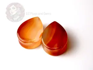 Carnelian Agate Stone Tear Drop Double Flare Plugs - Red and Orange Gauges