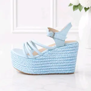 Light Blue Wedge Sandals with Strappy Design and Comfortable Fit for Everyday Wear