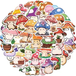 Cute Mushroom Pattern Sticker, 50pcs/set Waterproof Self Adhesive Decor Paper, Decor Sticker for Gift Greeting Card Water Bottle Laptop Phone, Ornaments