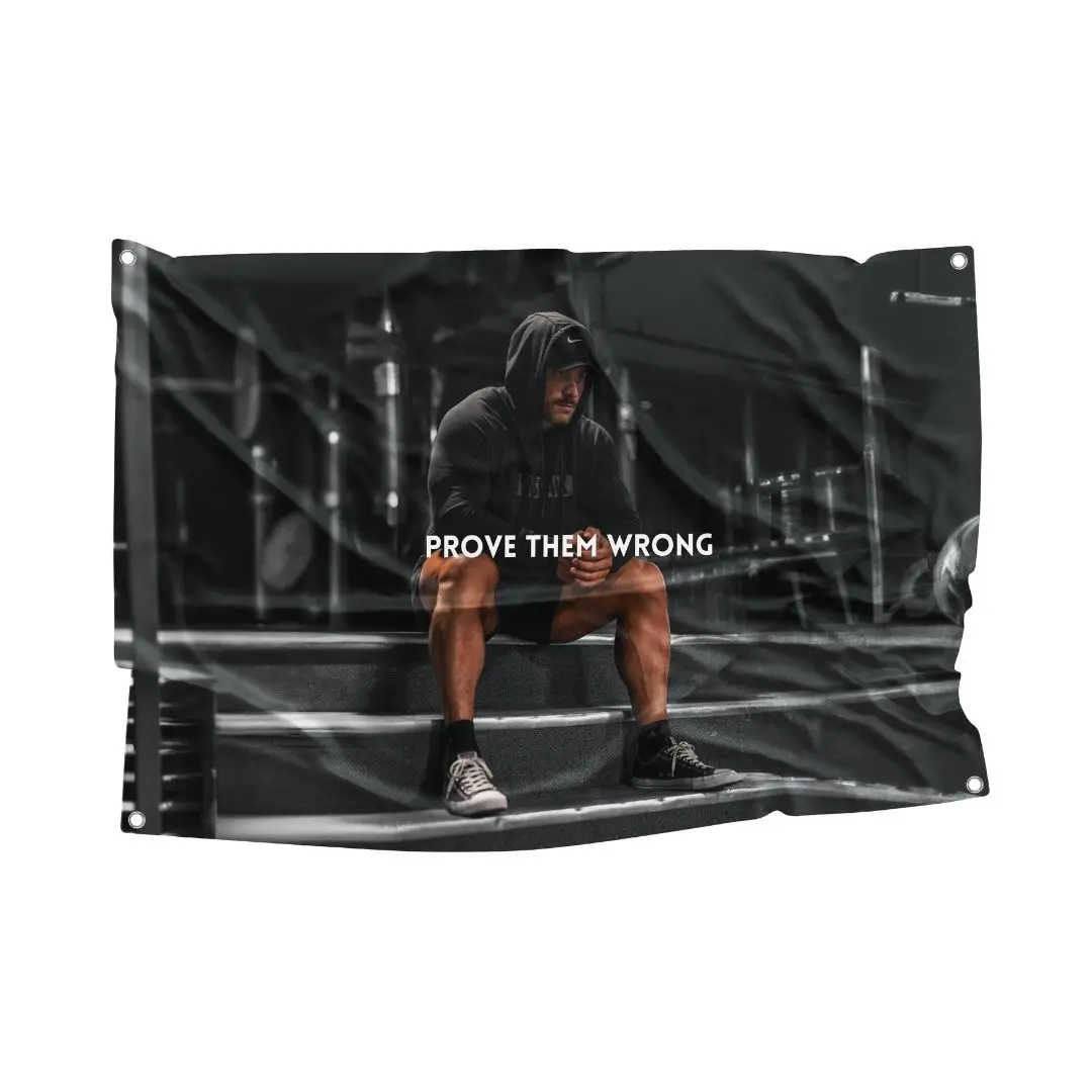 C-BUM "Prove They Were Wrong" Polyester 3x5 ft Flag Wall Banner with Hanging Crochet - Gym Decor, Fitness Theme Motivational Quote Decor for Fitness Enthusiasts, Dormitories & Bedrooms