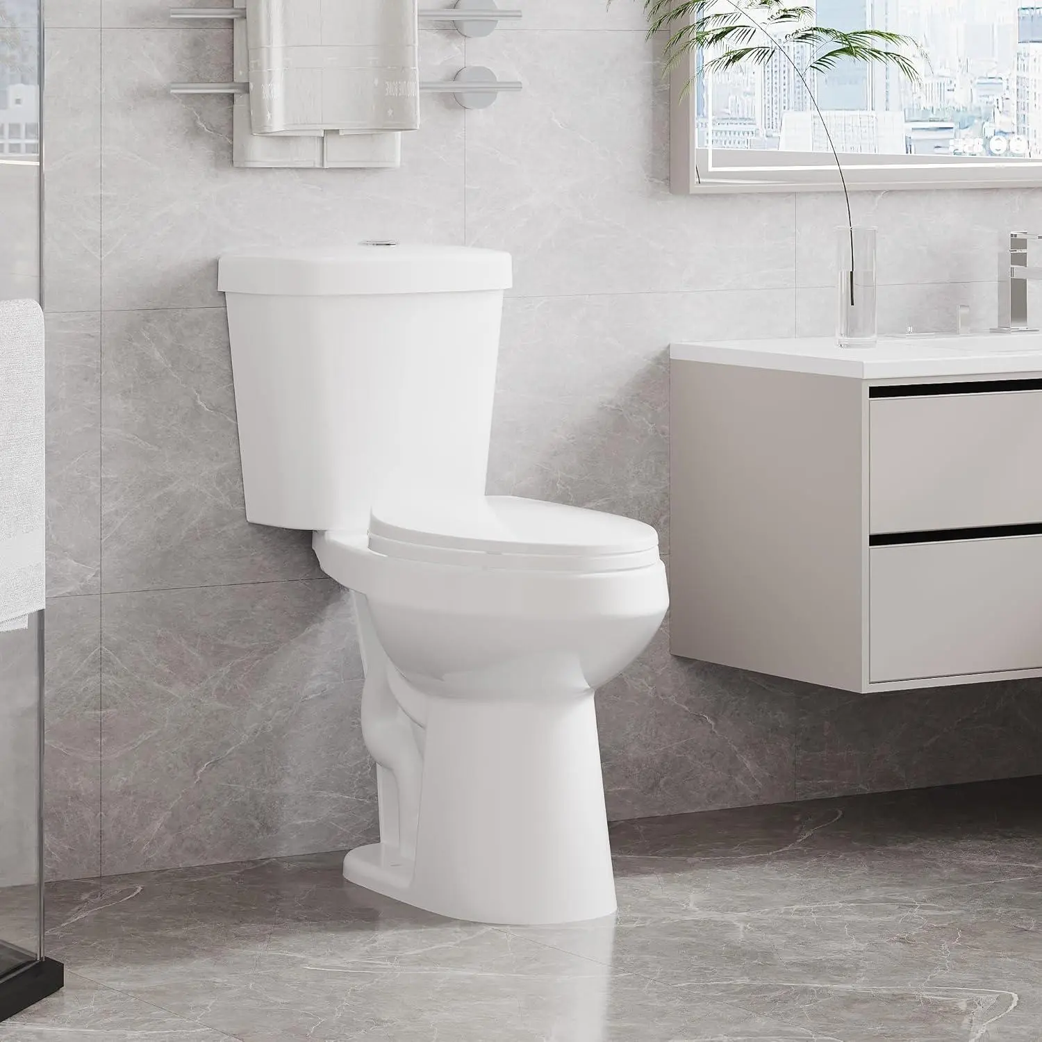 GARVEE Two-Piece Toilets for Bathrooms, Comfort ADA Height 19", Elongated with Soft Close Seat, Power Flush 1.28 GPF
