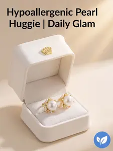 Women's Hypoallergenic Lightweight Titanium Steel Pearl Huggie Earrings, Dainty Vintage Wrapped Design Fashion Jewellery for Everyday Wear Gift for Her