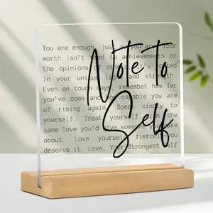 Inspiring Desk Decoration with Positive Quotes, Motivational Gift for Women, Girl's Room Decor, Wooden Acrylic Sign for Desk