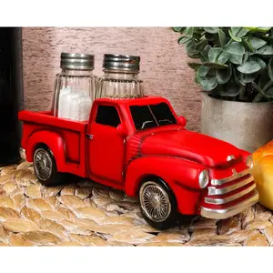 Ebros Old Fashioned Red Pickup Truck Holder For Glass Salt And Pepper Shakers