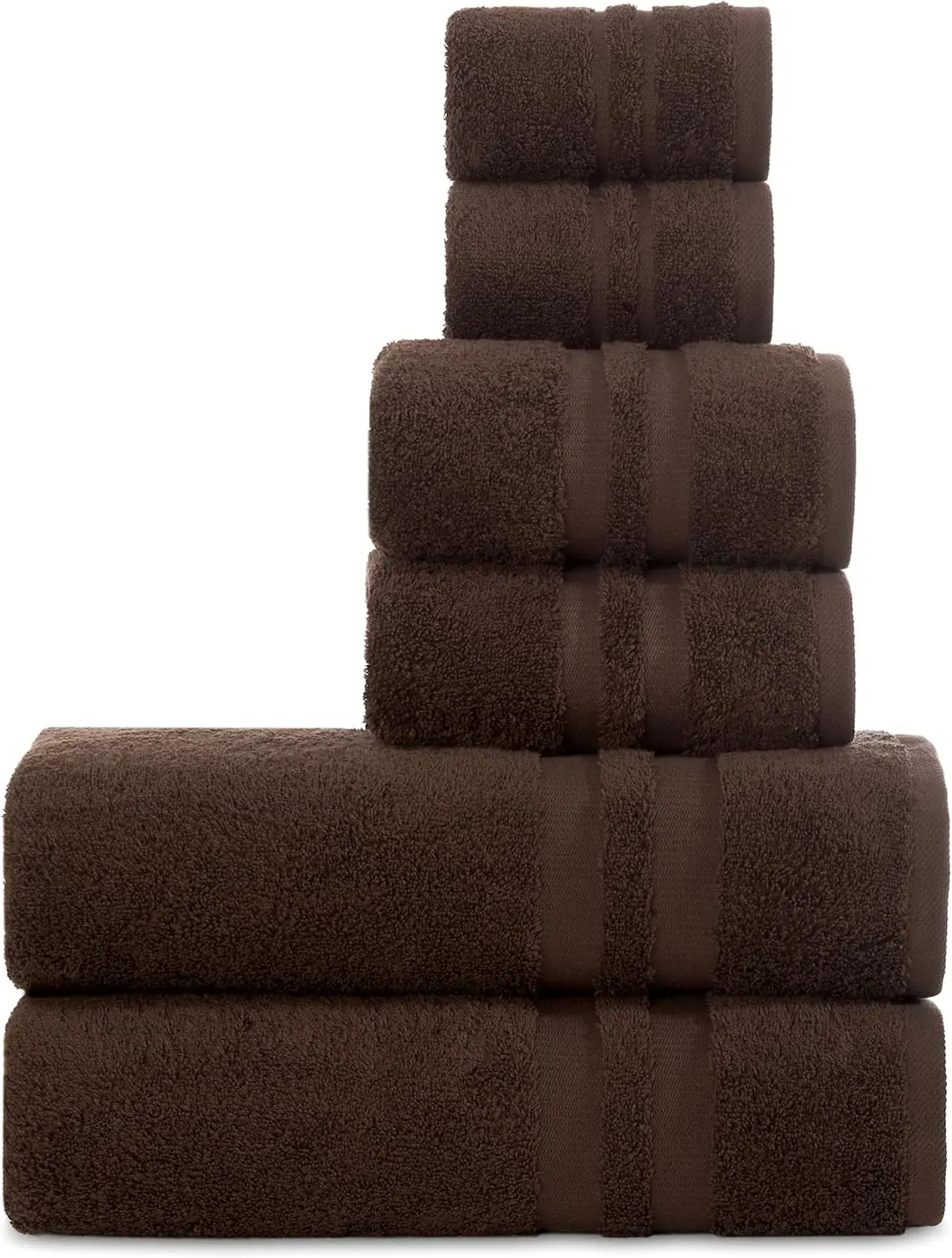 Premium 6 Piece Towel Set, 2 Bath Towel, 2 Hand Towels, 2 Washcloths, 100% Turkish Soft Absorbent Towels (Chocolate Brown, 6 Piece Towel Set)