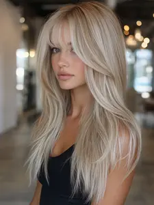 24 Inch Long Women's Wig with Bangs, Straight Synthetic Hair for Daily Wear & Parties, Natural Comfortable Style, Synthetic Material Wigs
