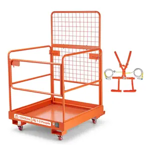 VEVOR Forklift Safety Cage, 36.2 x 41.1 Inch, Forklift Man Basket with 4 Wheels, 1200 lbs Capacity, Heavy Duty Work Platform Collapsible Lift Basket, Safety Harness, for Aerial Work Lifting Loader