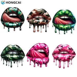 6 Piece Camouflage Lip DIY Iron-On Transfer, Washable Heat Sublimation Stickers, Suitable for Clothing T-Shirts, Masks, Jeans, Backpacks