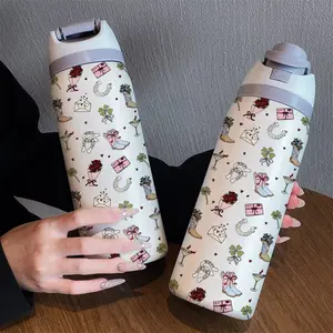 32oz Dual-Use Sports Water Bottle, Creative Print, 304 Stainless Steel Large Capacity Insulated Cup, Perfect Gift for Women, Leak Resistant Vacuum Insulated Tumbler