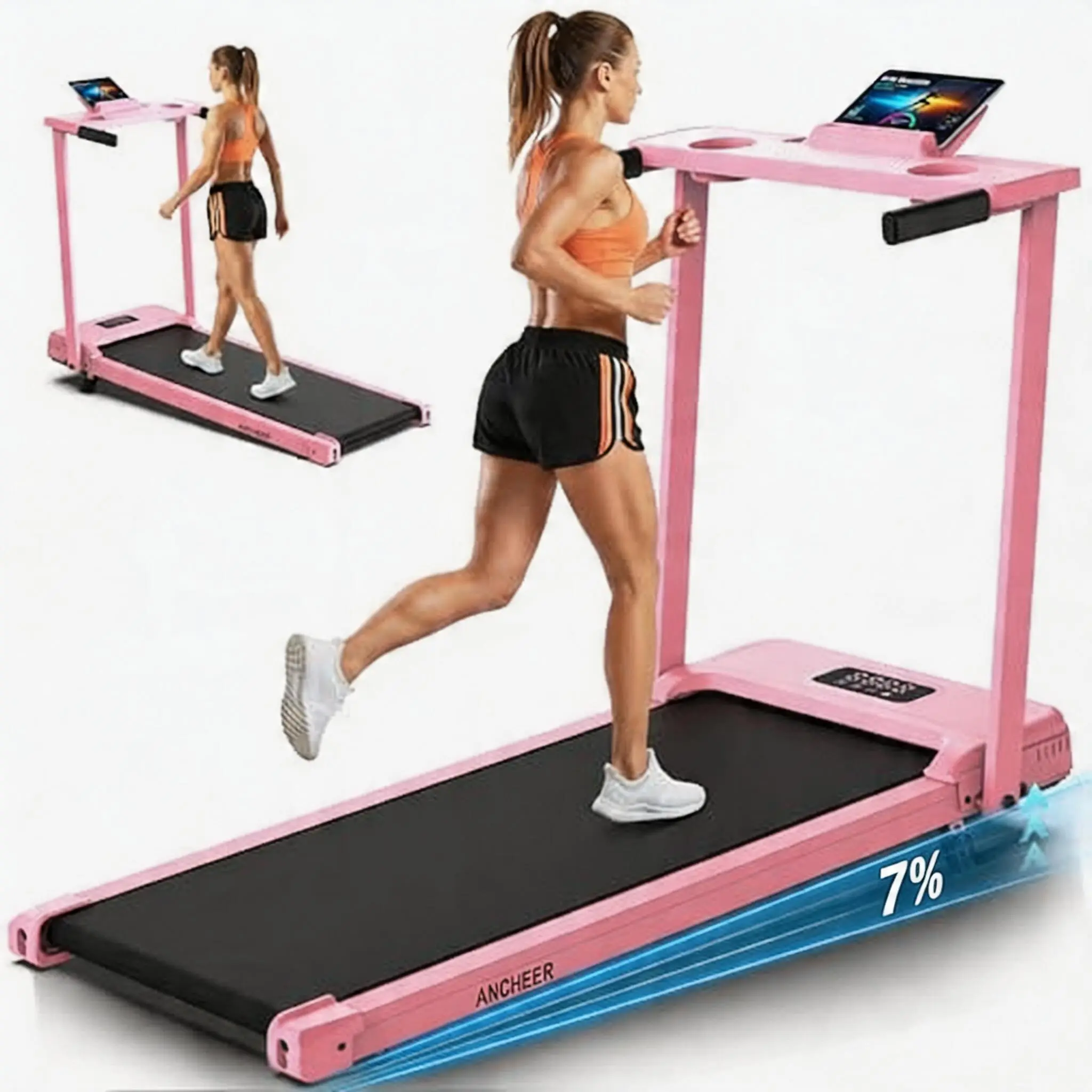 【DealsForYourDays】3.5 HP treadmill with a walking mat, portable treadmill with a desk and armrests, heavy-duty treadmill with a 350-pound weight capacity, suitable for home and office use, equipped with a remote control and LED display summerwins