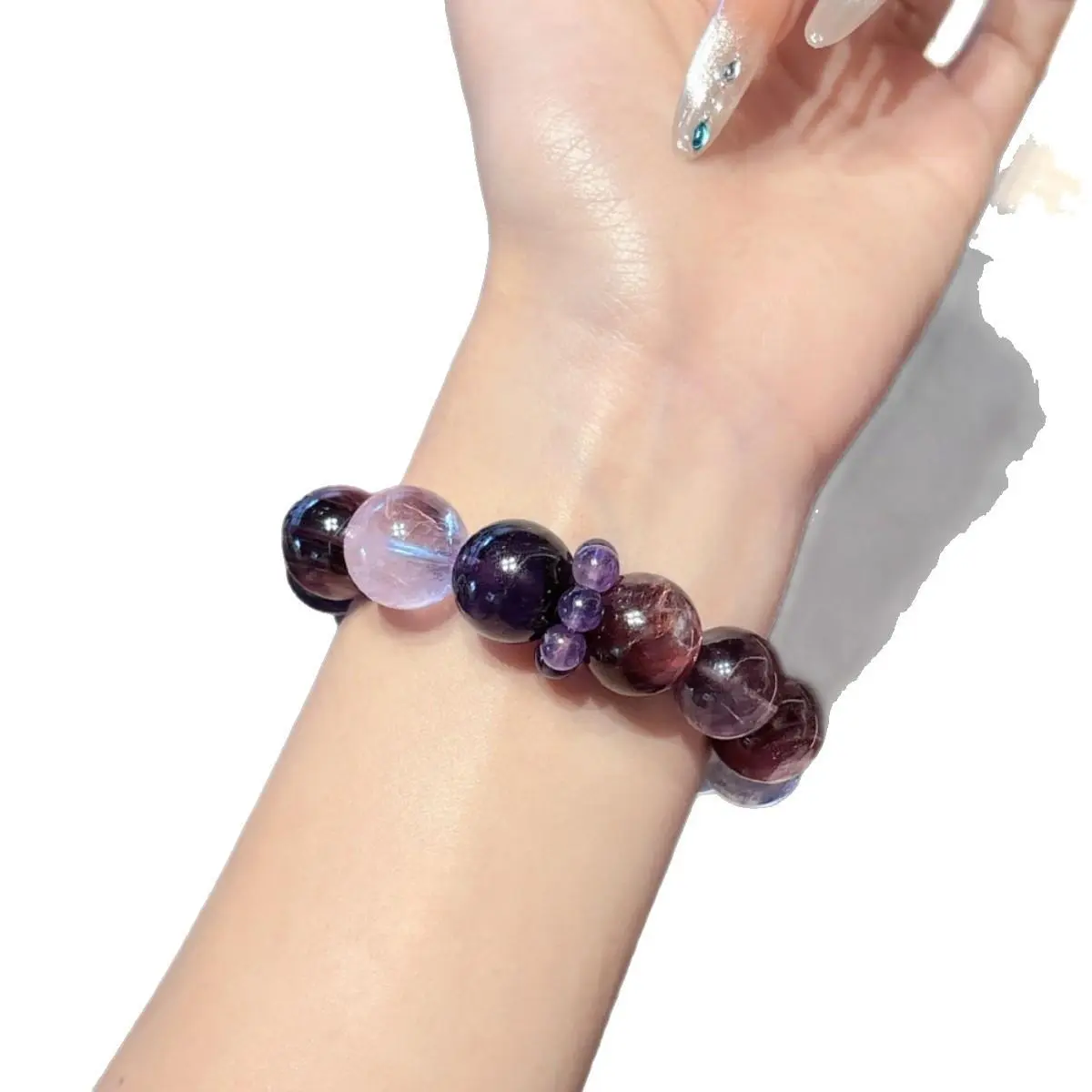 Grape Purple Lepidolite Beaded Bracelet for Women, Statement Jewelry with Large-Sized 15mm Highly Polished Beads and Unique Color Gradients, Female, Adults, Round, Approx. 15Mm Natural Lepidolite Crystal Beads