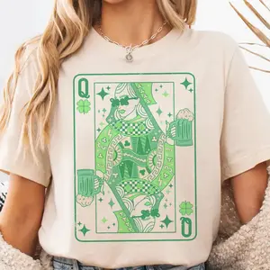St. Patrick's Day Lady Luck Tee Queen of Clover Green Tshirt St Patricks Lucky Irish Top Womens St. Pattys Party Top