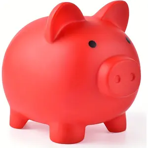 PrimPick turdy plastic piggy bank, cute little pig-shaped with transparent coin slot , with a safety cover design, medium size suitable for adults, can be used as a birthday/Easter/Christmas gift (pink version)
