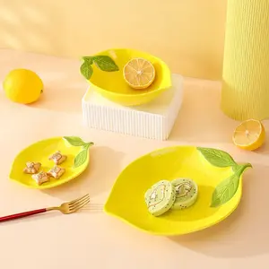 Lemon-Shaped Ceramic Serving Bowl & Snack Plate