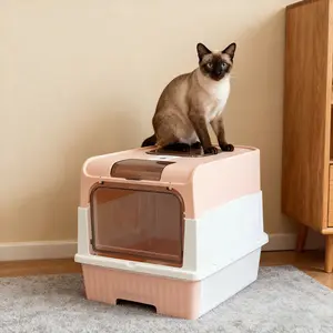 Dual-format cat litter box with drawer design and cat litter scoop, odor-proof and splash-proof, easy to clean, available in black/gray/pink/green colors, the best gift for cat lovers | Christmas gift