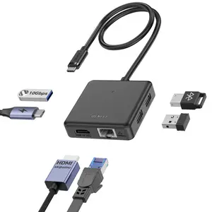 BENFEI USB C HUB 6in1 with HDMI(4K@60Hz), 100Mbps Ethernet, 100W Power Delivery, 1*USB 3.2 10Gbps and 2*USB 2.0, Compatible with iPhone 16 Pro/Max MacBook iPad Pro iMac S23 XPS17