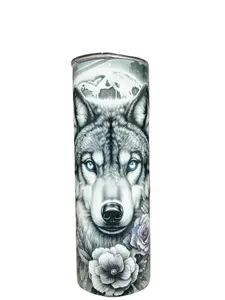 Moon Flower Wolf - Side 1 - 20oz oz 20 oz. 20oz. - Skinny Straight Sublimation Tumbler - Amy's Tumbler Junkies - Your Favorite Tumbler Shop!