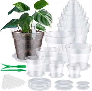 14 Pack 4/5/6/7/8/9/10 Inch Clear Plastic Pots Round Large Transparent  Pots with Trays Drainage Hole Variety Flower Pot with 20  Labels 2 Garden Tools for  Flower