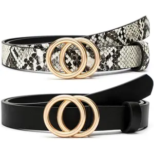 2 Pack Thin Belts for Women Jeans Dress Skinny  Belt with  Buckle