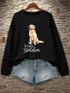Women's Golden Retriever & Simply Golden Graphic Sweatshirt - Vibrant Red Casual Long Sleeve Round Neck Pullover, Cozy Machine-Washable Autumn Winter Top, Golden Retriever Decor, Casual Winter Top, Playful Graphic Pullover, Durable Casual Wear