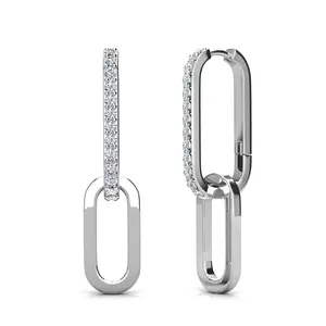 Remington 18k White Gold Plated 2-in-1 Dangle Chain Link Earrings with Simulated Diamond Crystals