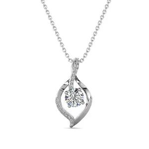 Sabrina 18k White Gold Plated Pendant Necklace with Simulated Diamond Crystals | 18" Chain with Lobster Clasp | Free Luxury Gift Box | Perfect Gift For her