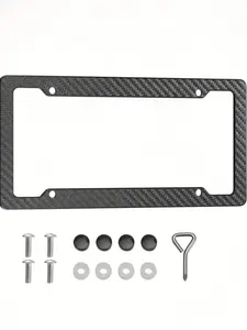 Carbon Fiber Texture License Plate Frame, Flat Frame, Black Plastic License Plate Frame, Durable, Never Rust, Car Accessories