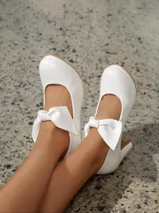 Women's Elegant Bowknot Design High Heel Shoes, 2024 New Style Trendy Round Toe Heels, Fashionable Stylish Heels for Daily Outdoor Activities Wear, Classy Medium Width Bowknot Feature Rubber