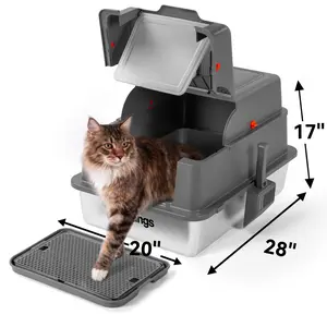 TOPYANS Stainless Steel XXXL Extra-Large Cat Litter Box with Lid High-Sided Enclosed Design Leak-Proof & Easy to Clean Ideal for Cats and Large Felines Christmas Gift