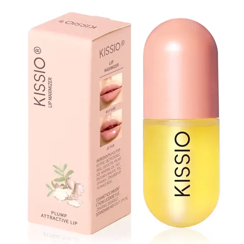 KISSIO Day-Use Natural Lip Plumper Gloss - 5.5ml Travel Friendly Compact Packaging, Cell Regeneration, Hydrating, Ginger Essential Oil, No Harmful Additives, 60 Months Shelf Life, Healthy Lips Care, Smooth and Shiny Treatment for Adults