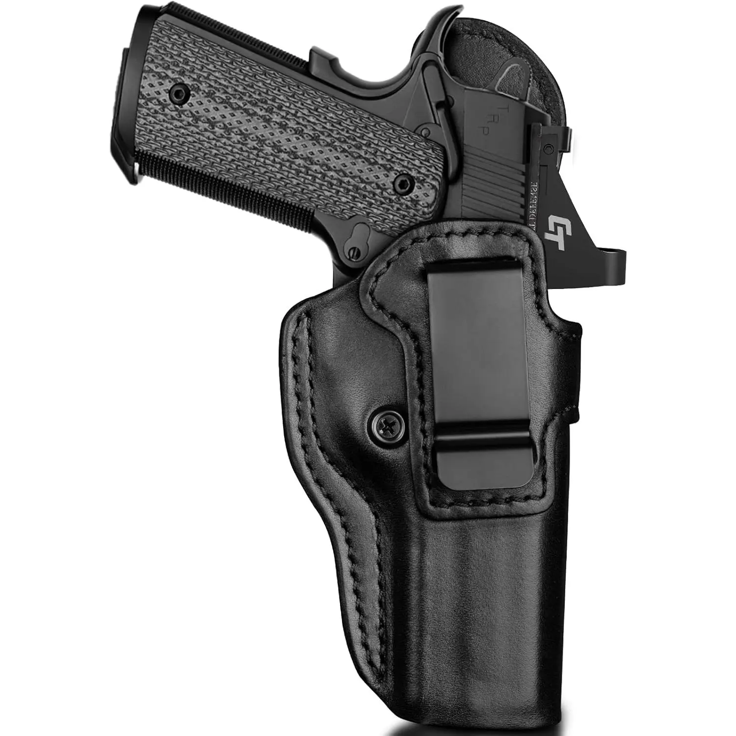 Molded Full-Grain Leather Holster for 1911 Pistols, Inside Waistband Design for Right Hand Concealed Carry with Optic-Ready Cutout and Adjustable Retention, Fits 4-5 Inch Barrels, Adjustable Screw System, Tactical Shooting