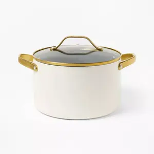6qt Nonstick Ceramic Coated Aluminum Stock Pot with Champagne Handle Cream - Figmint