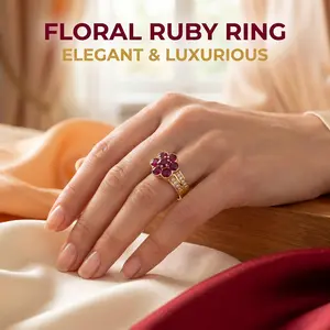 Vintage-style elegant floral ring for women, 14K gold plated and set with synthetic cubic zirconia. A graceful floral jewelry piece, suitable as a gift for engagements, proposals, anniversaries, everyday wear, and parties.