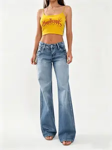 Women's Retro Loose Fashion Jeans Y2K Wide Leg DenimPants Casual Loose Straight Boyfriend Pocket Jeans halar a smiley