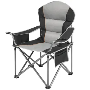 Outdoor Foldable Upholstered Chair, Folding Camping Chair with Cup Holder Heavy Duty Portable Camping Chair for Garden Beach Fishing Sports