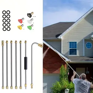 High Pressure Washer Extension Wand, 1/4 Quick Connect Electric Cleaner Nozzle, Multiple Spray Tips for Gutters, Roof Drains, Exterior Walls, Adjustable Nozzle