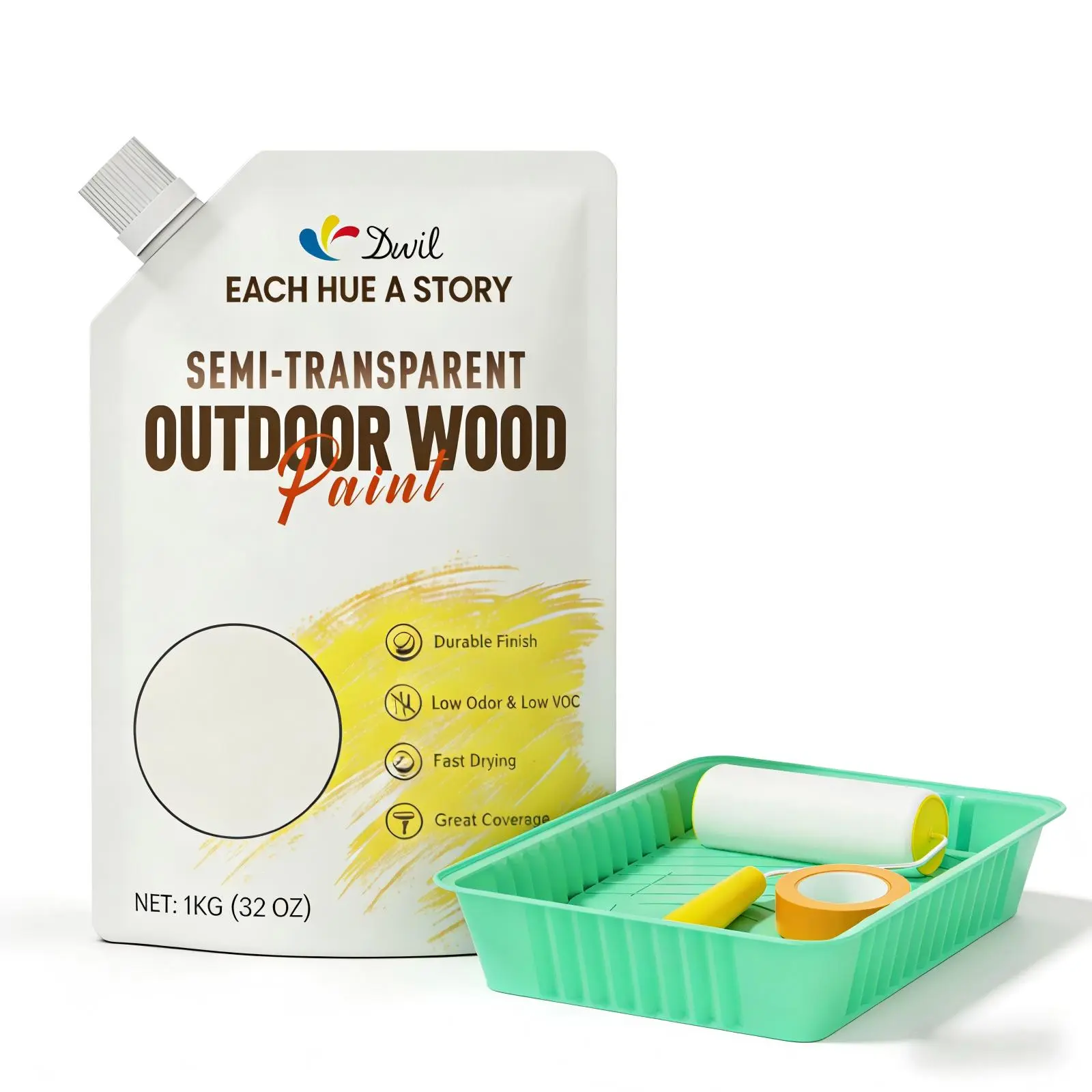 Water Based Wood Stain, Semi-Transparent Outdoor Wood Stain and Sealer in One, Fast Drying, Non-Toxic, Low Odor, Waterproof and Weather Resistant for All Wood Surfaces, 32Oz