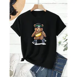 2D flat bear wearing a hat and fanny pack riding roller skates, printed on a T-shirt; acrylic pendant ornament for home decor and party decoration; holiday gift for kids
