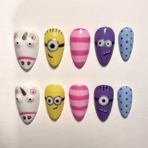 Cute Unicorn & Purple Monster Press-On Nails, Cute Colorful Cartoon Nail Art