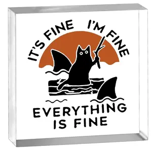 Funny Office Desk Decor Gifts for Coworker Women Friends Administrative Professional Day Gifts It's Fine I'M Fine Sign Black Cat Desk Office Farewell Gift For Coworkers Cubicle Accessories