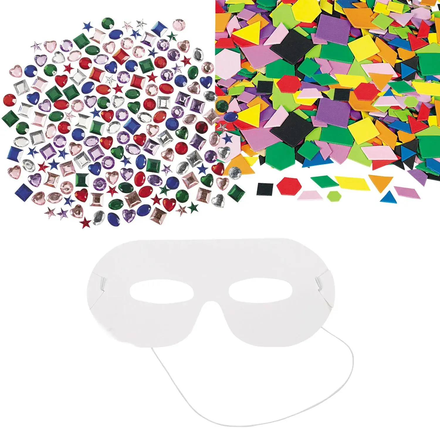Unisex DIY Eye Masks Craft Kit - 2048-Pcs Bulk Geometric 6.25"x2.75" Purim Costume Masks with Bands, Party Accessories, Festival Party Supplies for 48 Guests
